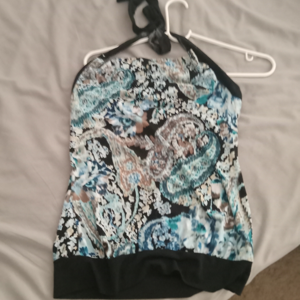 BCX womens multi-color halter top blue floral